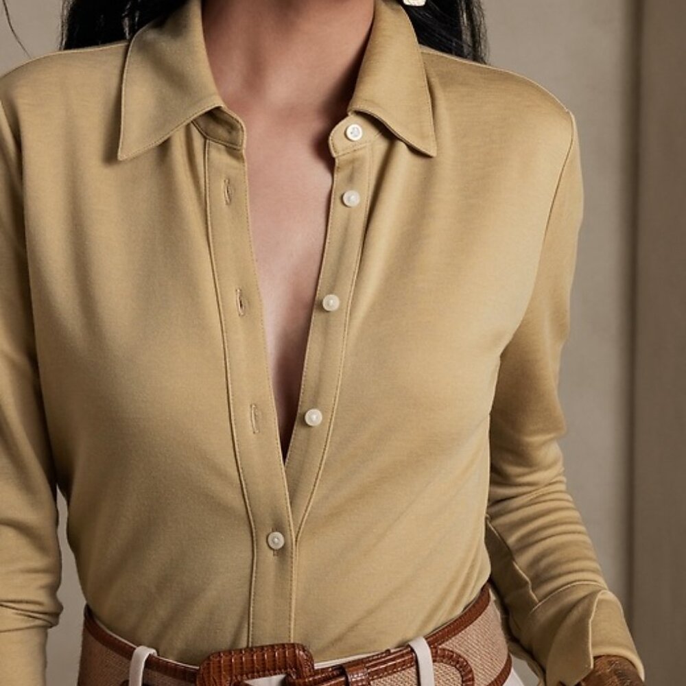 Banana Republic Essential Long-Sleeve Polo in Whiskey Brown